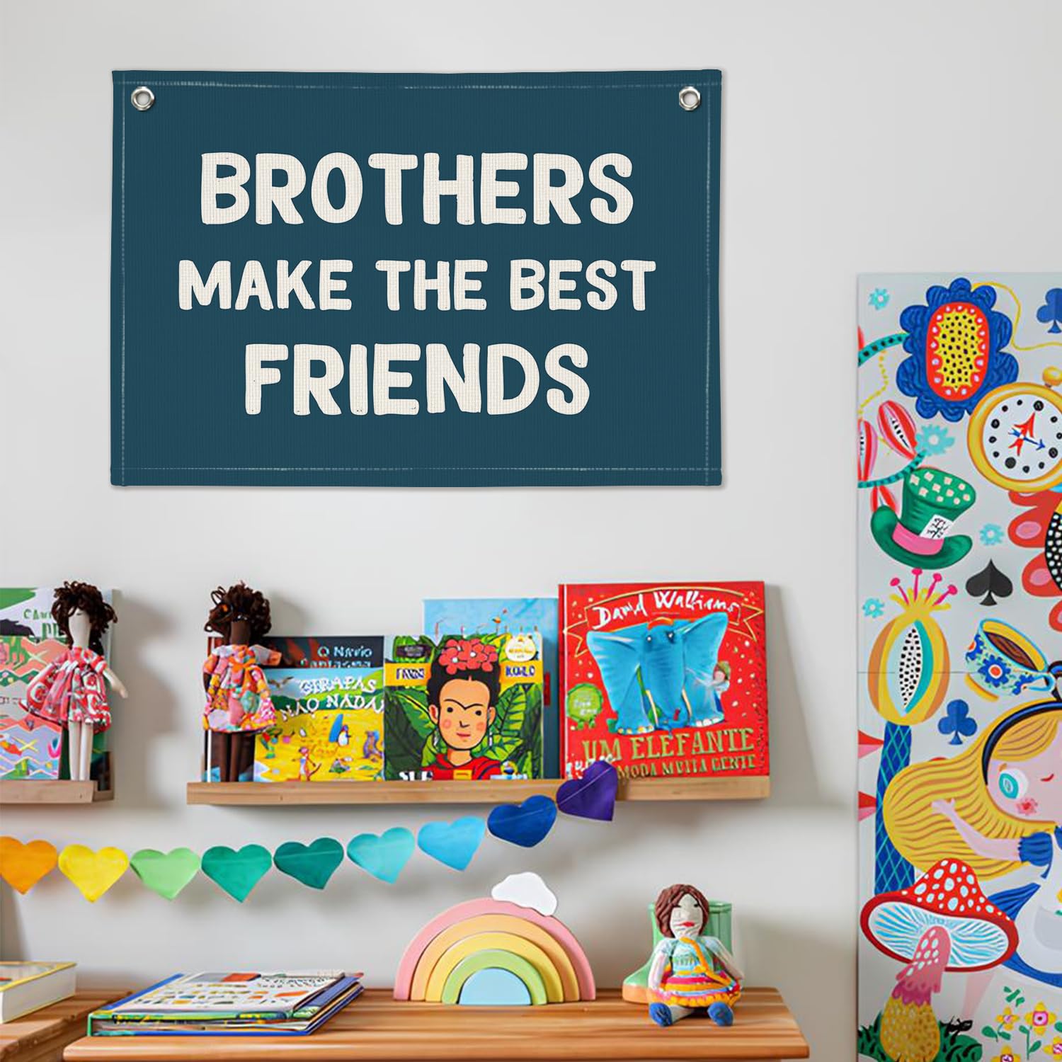 Wheatwin Best Friends Banner – Navy Linen Wall Decor for Boys’ Room, 20x30