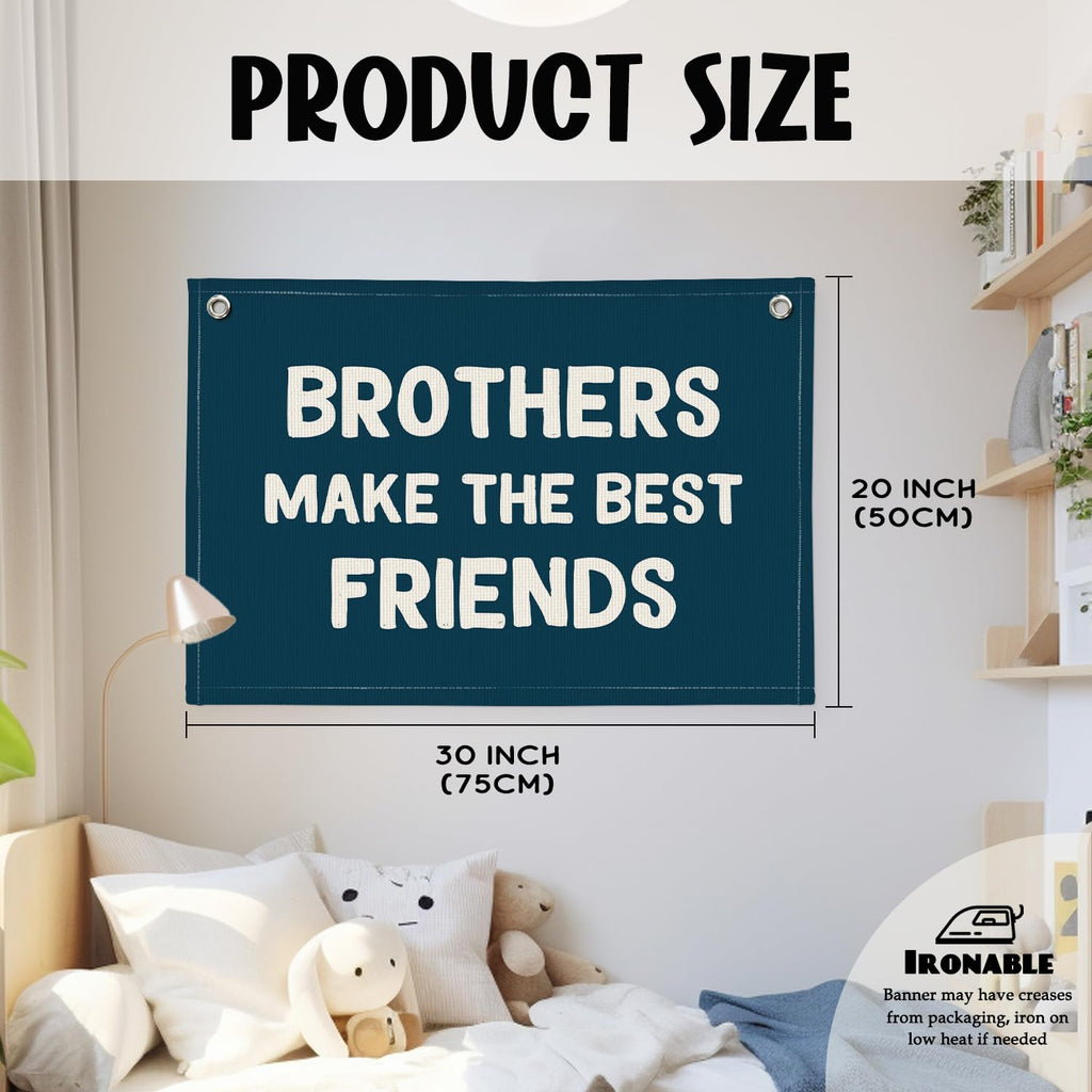 Wheatwin Best Friends Banner – Navy Linen Wall Decor for Boys’ Room, 20x30