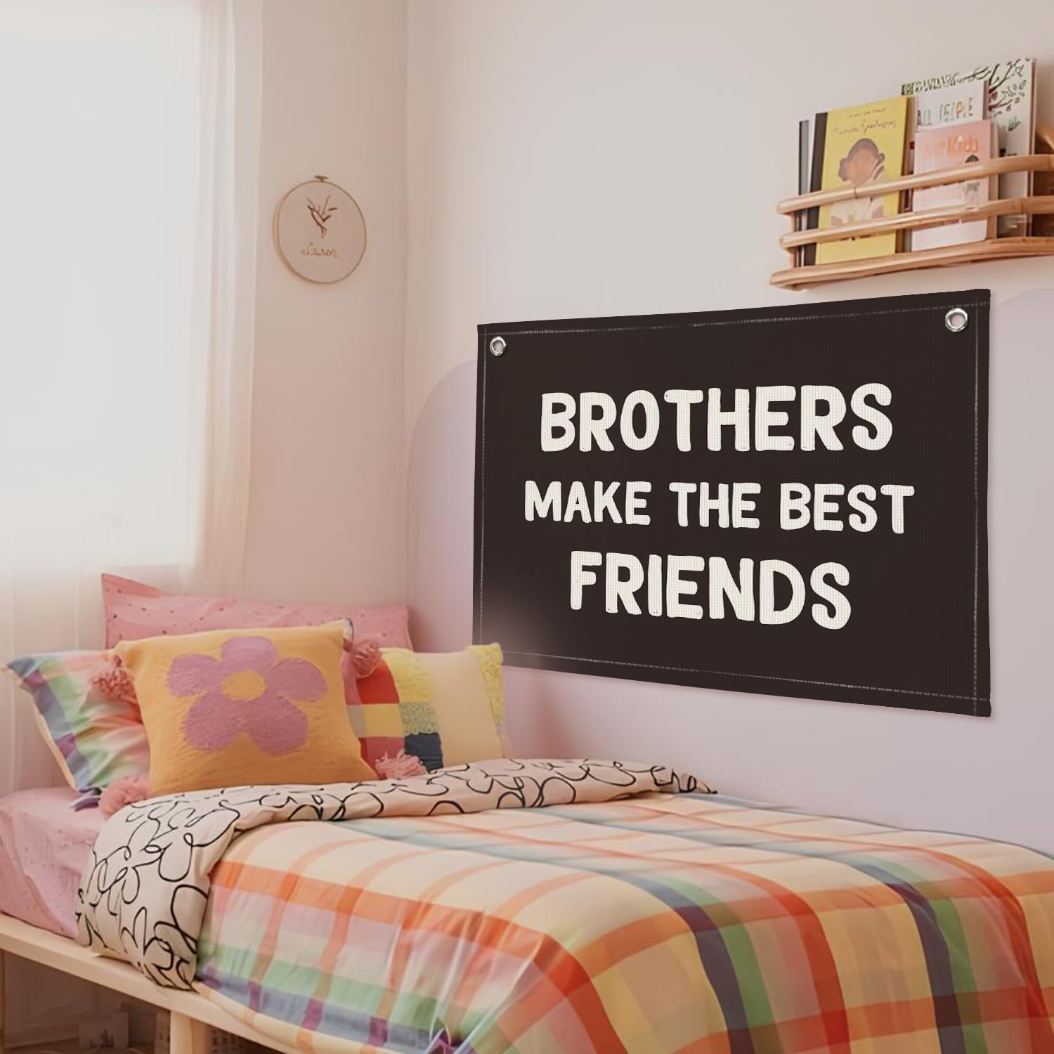 Wheatwin Brothers Make The Best Friends Banner – Black Linen Nursery Decor 20x30