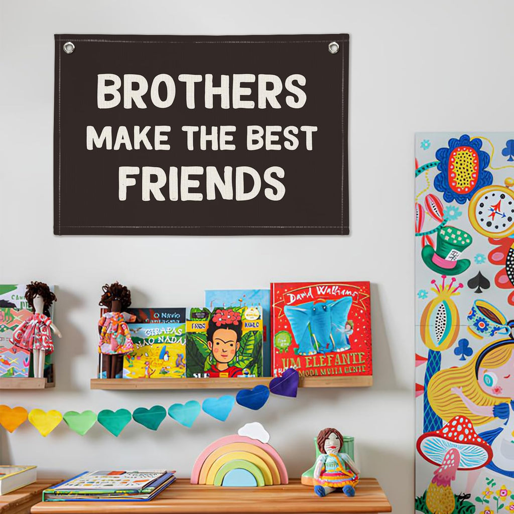 Wheatwin Brothers Make The Best Friends Banner – Black Linen Nursery Decor 20x30