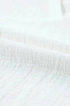 White Crinkled Lace Blouse Shirt Collar Short Sleeve Cotton