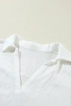 White Crinkled Lace Blouse Shirt Collar Short Sleeve Cotton