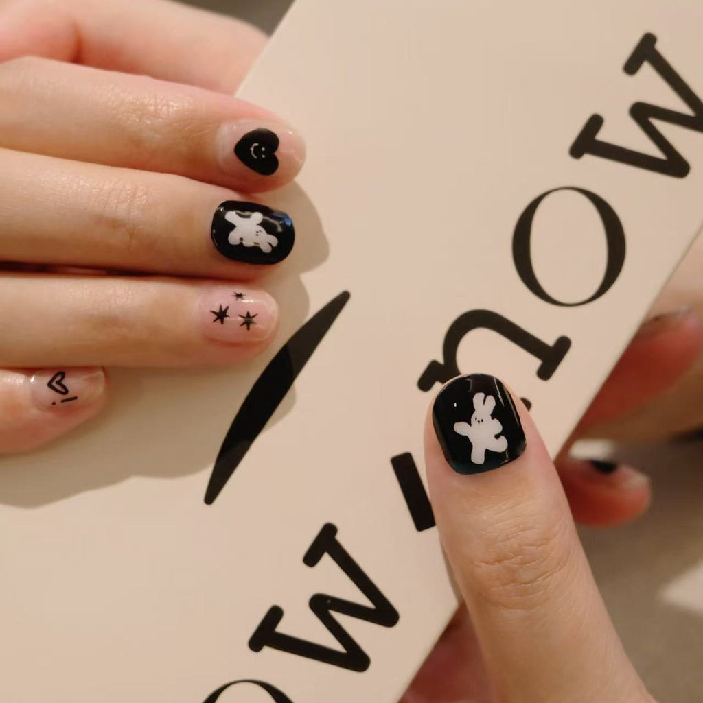 Now Now | White Bunny Black Nail Wraps