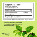 Wholesome Story Organic Spearmint Capsules - 1000mg Spearmint Leaf, Supports Hormones & Digestion | Mentha Spicata