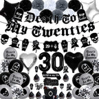 WHYMEO 30th Birthday Decorations Pack – Death to My 20s Party Kit with Banner, Sash, Balloons & Toppers