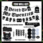 WHYMEO 30th Birthday Decorations Pack – Death to My 20s Party Kit with Banner, Sash, Balloons & Toppers
