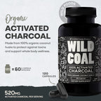 Wild Foods Activated Charcoal Capsules – 120 Capsules (Two Bottles) | Organic Coconut Shells | Lab Tested & Non-GMO | Detox & Bloating Relief | USA