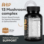 Wild Foods Premium Mushroom Supplement Complex (Pack of 2) – 13 Organic Mushrooms (Lions Mane, Reishi & More)