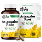 Wild & Organic Astragalus Capsules 1200 mg - Immune Support - Vegan, Non-GMO, No Fillers | 180 Count Pack of 1