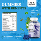 Wild & Organic Brain Support Gummies – Focus & Clarity with Ashwagandha, B12, Ginkgo, Bacopa – Vegan Gummies (Pack of 2) | 60 Gummies