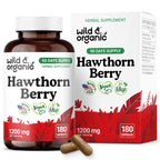 Wild & Organic Hawthorn Berry Capsules 1200 mg - 180 Count | Vegan, Non-GMO