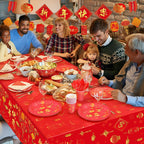Willinglong 171 Pcs Chinese New Year Party Supplies Kit Serves 24 – Banner, Plates, Cups, Napkins, Tablecloths & Cutlery