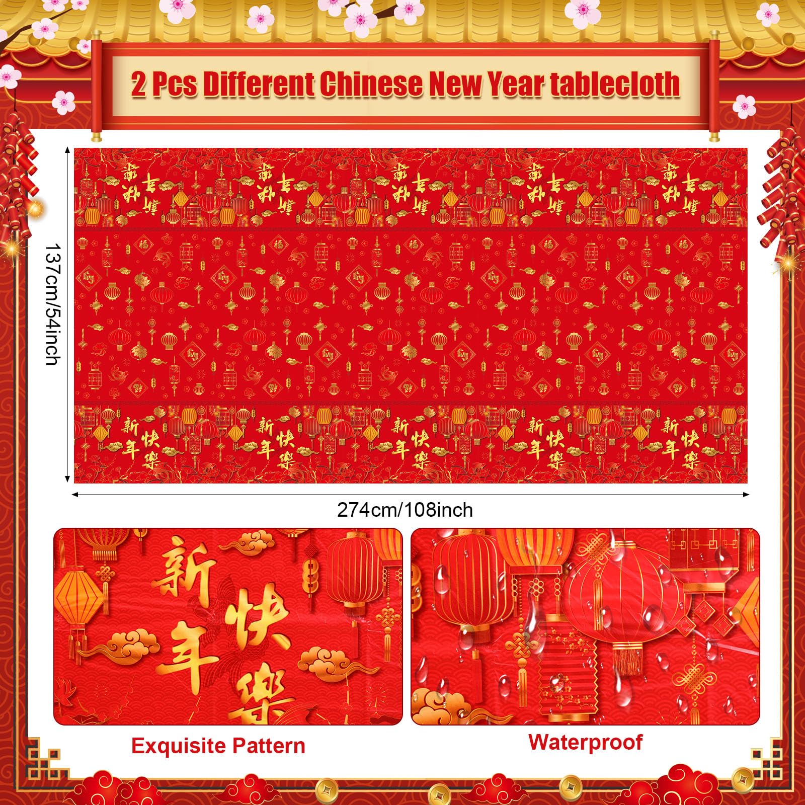 Willinglong 171 Pcs Chinese New Year Party Supplies Kit Serves 24 – Banner, Plates, Cups, Napkins, Tablecloths & Cutlery