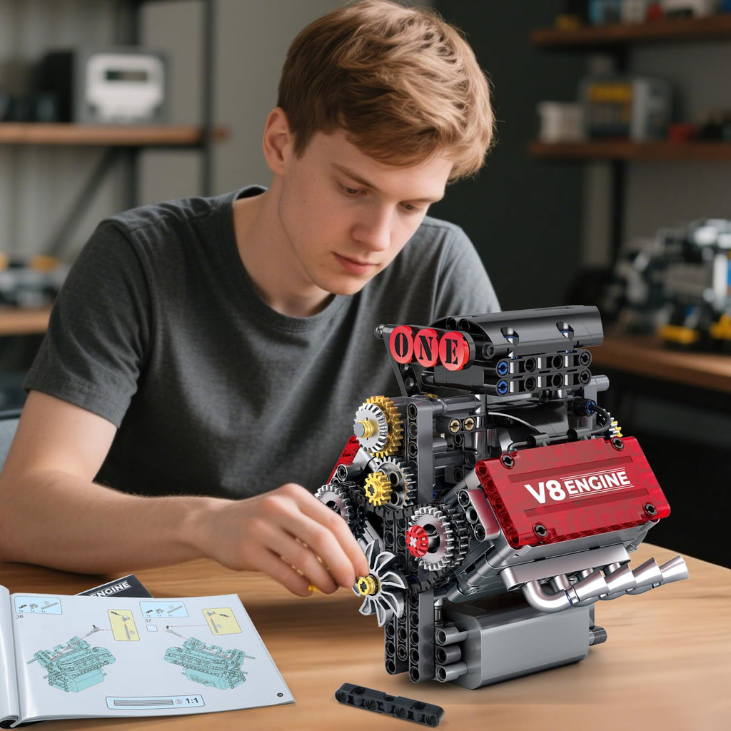 WINGIFT V8 Engine Building Set – 8-Cylinder STEM Model Kit That Runs