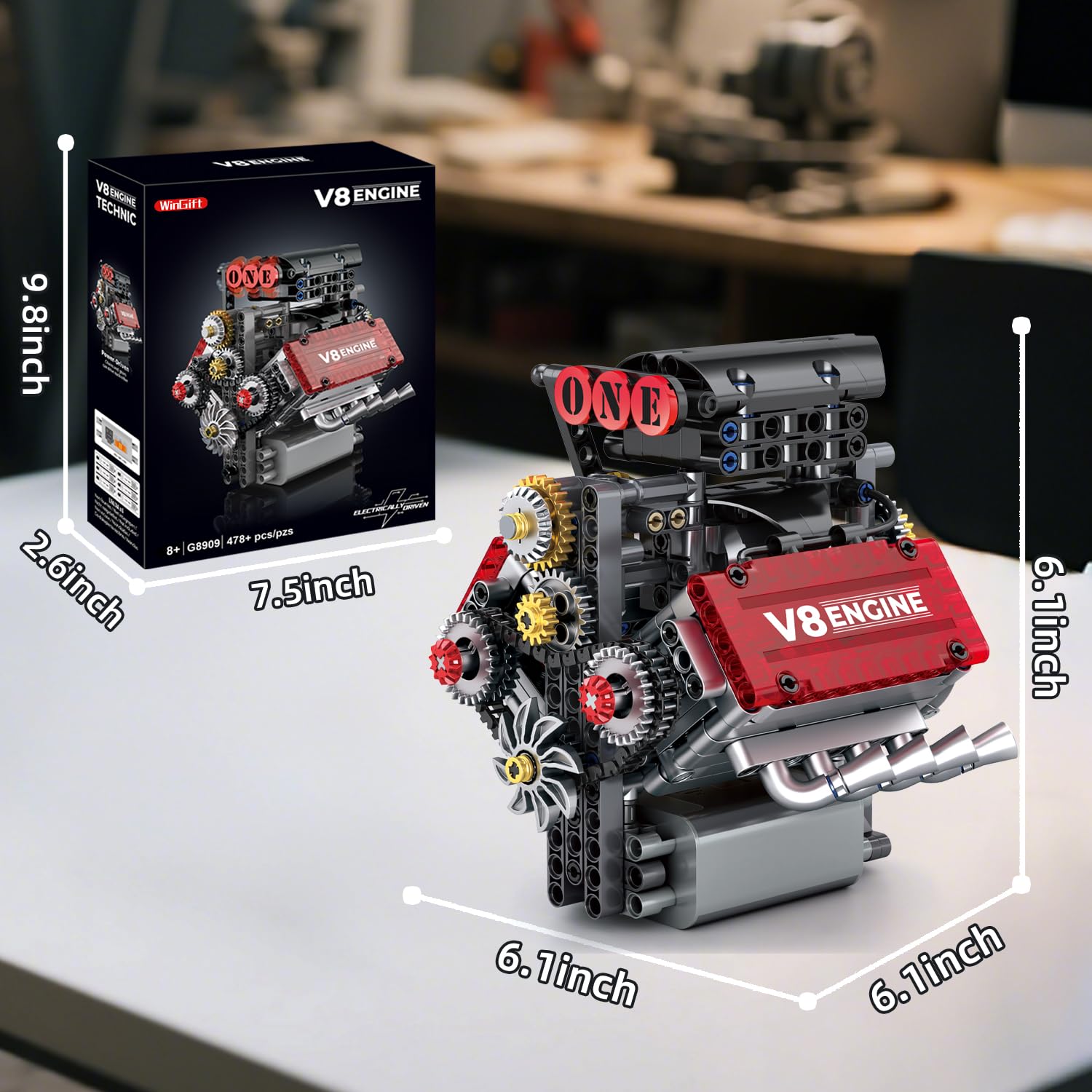 WINGIFT V8 Engine Building Set – 8-Cylinder STEM Model Kit That Runs