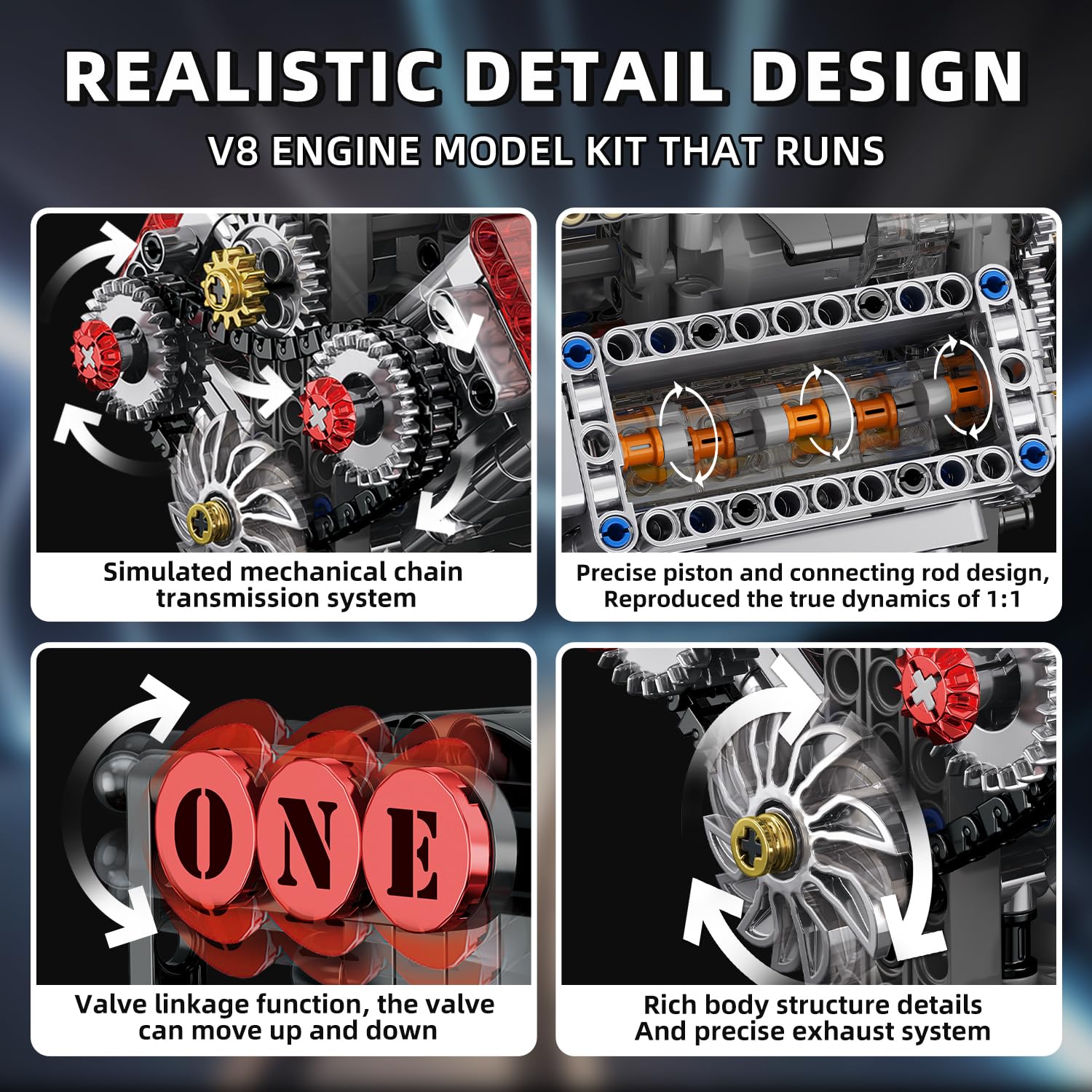 WINGIFT V8 Engine Building Set – 8-Cylinder STEM Model Kit That Runs