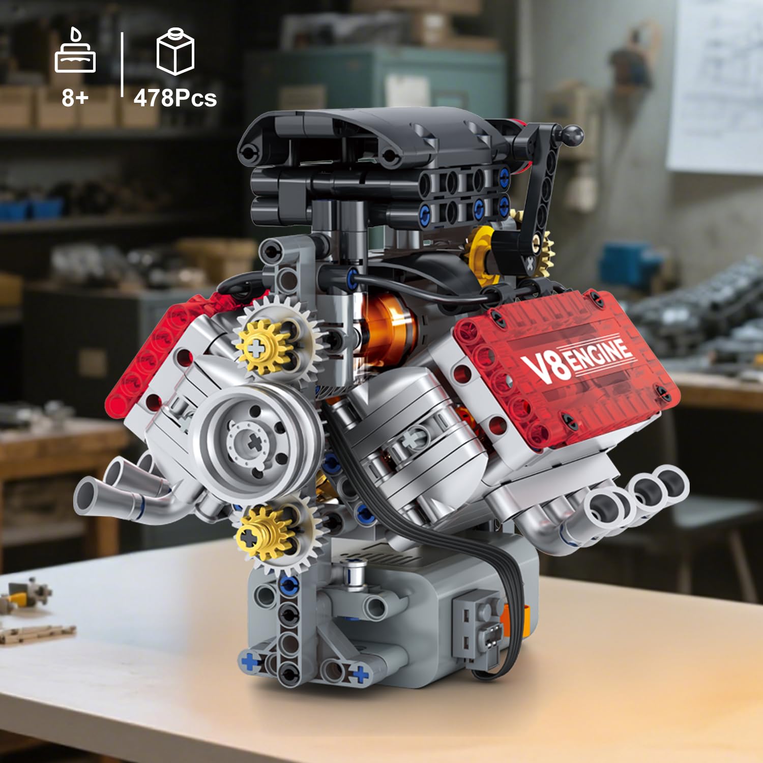 WINGIFT V8 Engine Building Set – 8-Cylinder STEM Model Kit That Runs