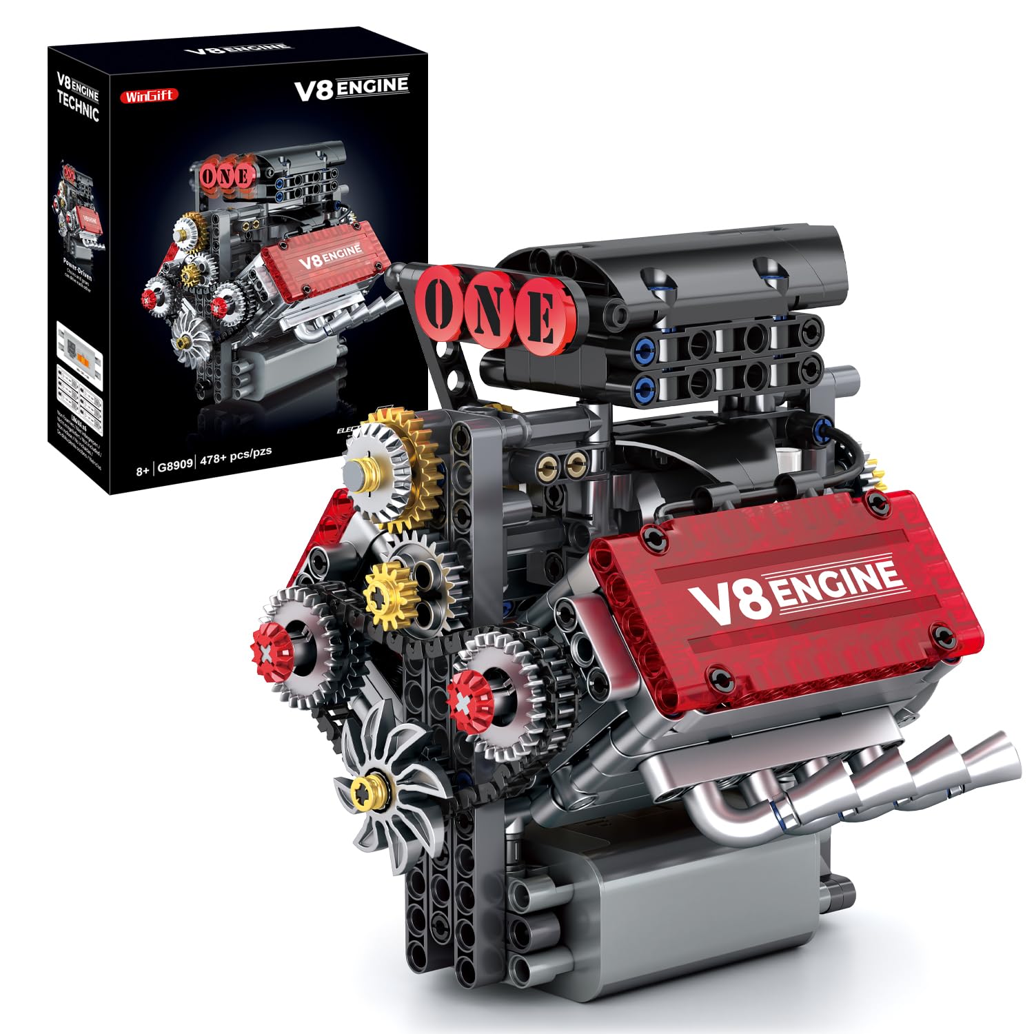 WINGIFT V8 Engine Building Set – 8-Cylinder STEM Model Kit That Runs