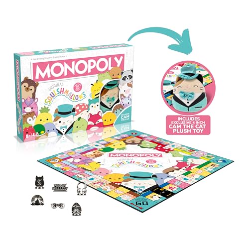 Winning Moves Monopoly Squishmallows Collector’s Edition with Cam Cat Plush – 2–6 Players