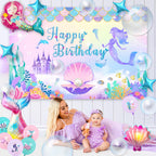 Winrayk Little Mermaid Birthday Decorations – Pink & Purple Balloon Arch Kit, Backdrop, Mermaid Tail Balloons
