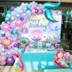 Winrayk Little Mermaid Birthday Decorations – Pink & Purple Balloon Arch Kit, Backdrop, Mermaid Tail Balloons