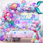 Winrayk Little Mermaid Birthday Decorations – Pink & Purple Balloon Arch Kit, Backdrop, Mermaid Tail Balloons
