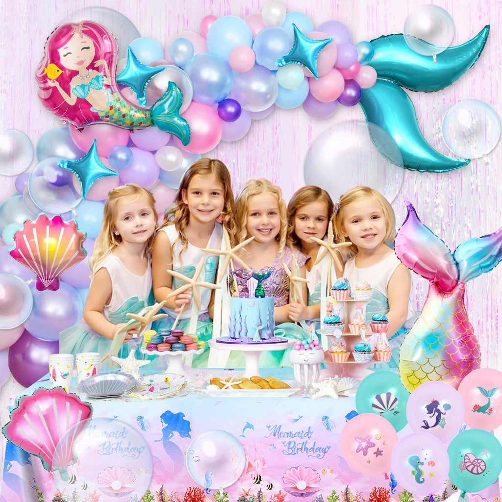 Winrayk Little Mermaid Birthday Decorations – Pink & Purple Balloon Arch Kit, Backdrop, Mermaid Tail Balloons