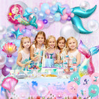 Winrayk Little Mermaid Birthday Decorations – Pink & Purple Balloon Arch Kit, Backdrop, Mermaid Tail Balloons
