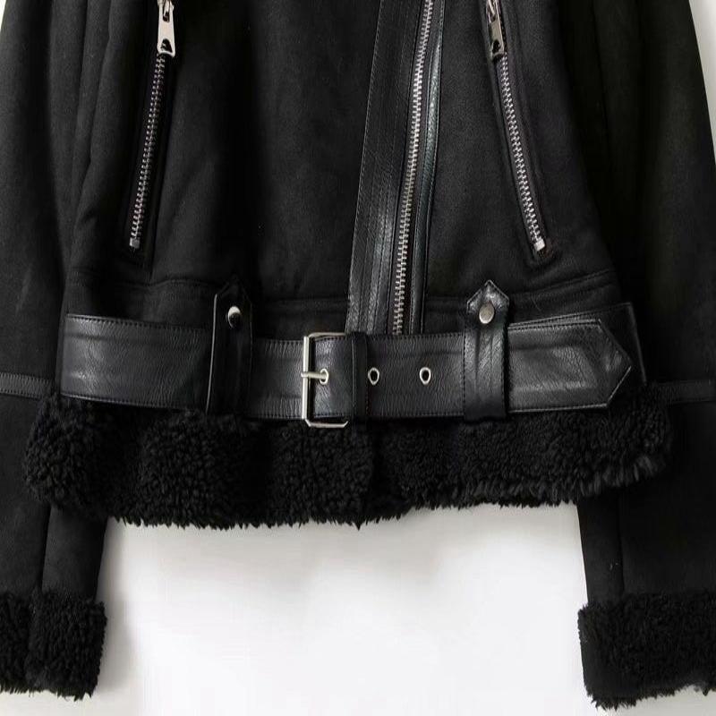 Women's Faux Suede Winter Jacket – Lamb Wool-Lined Warm Coat