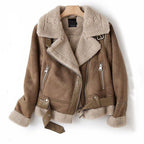 Women's Faux Suede Winter Jacket – Lamb Wool-Lined Warm Coat