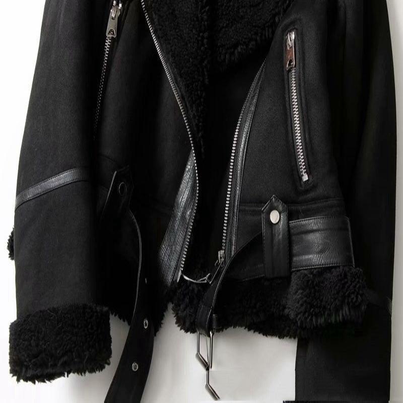 Women's Faux Suede Winter Jacket – Lamb Wool-Lined Warm Coat