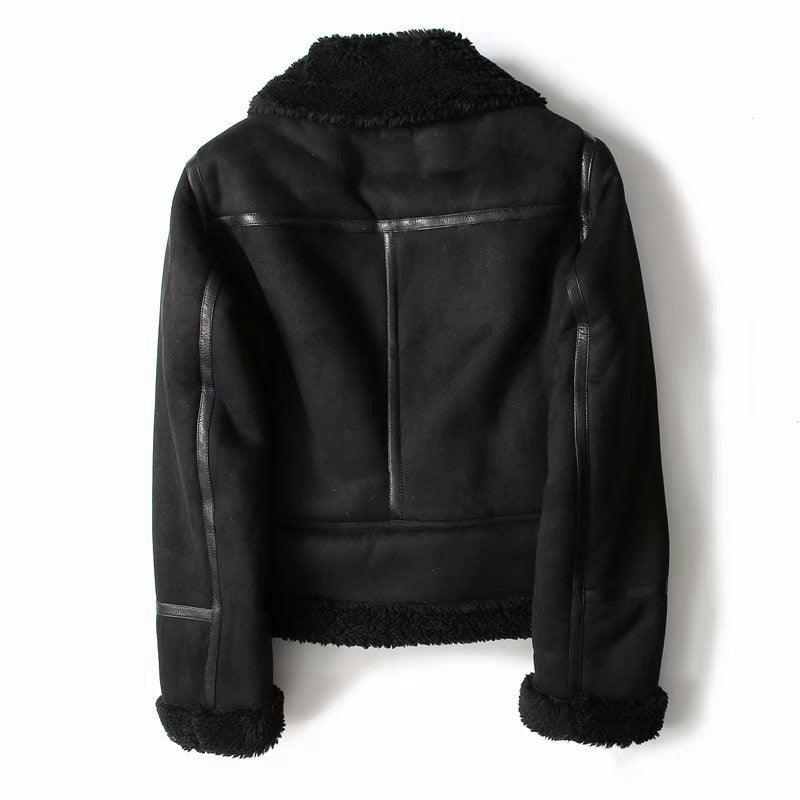 Women's Faux Suede Winter Jacket – Lamb Wool-Lined Warm Coat
