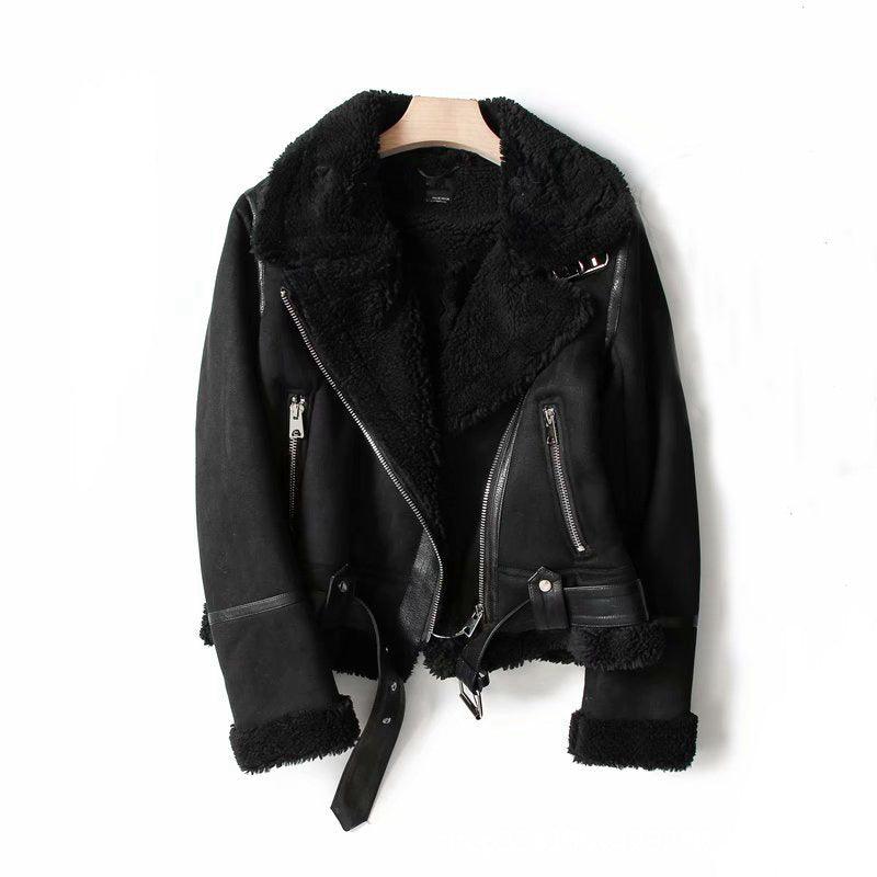 Women's Faux Suede Winter Jacket – Lamb Wool-Lined Warm Coat