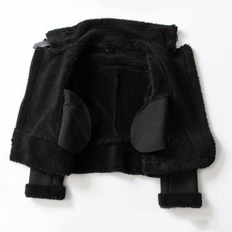 Women's Faux Suede Winter Jacket – Lamb Wool-Lined Warm Coat