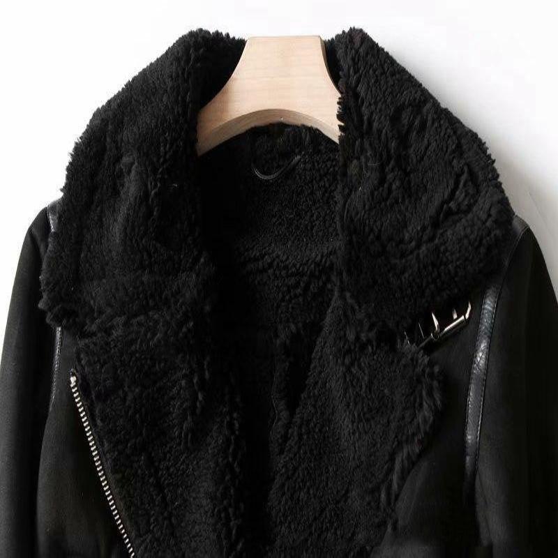Women's Faux Suede Winter Jacket – Lamb Wool-Lined Warm Coat