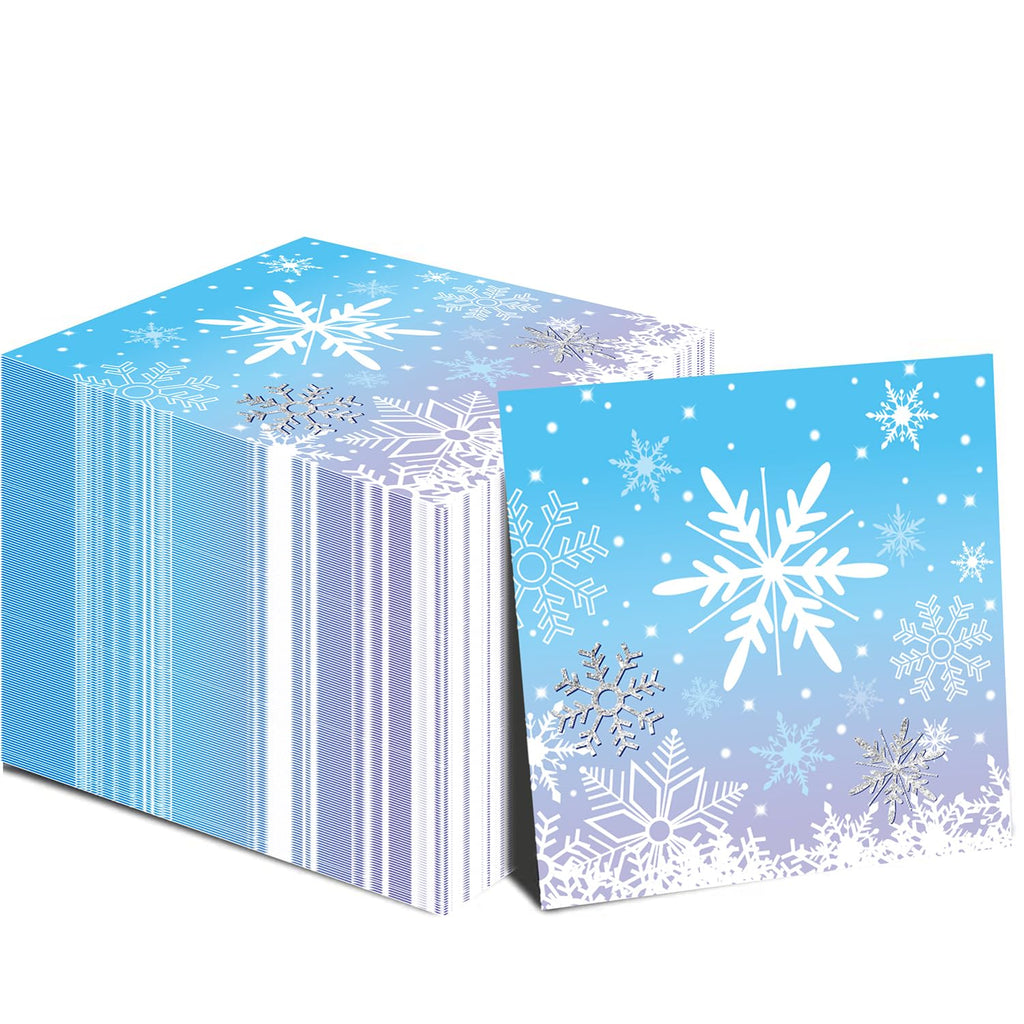 WIQEDOHA 48PCS Snowflake Napkins - 13x13in White & Blue Winter Party Paper Napkins