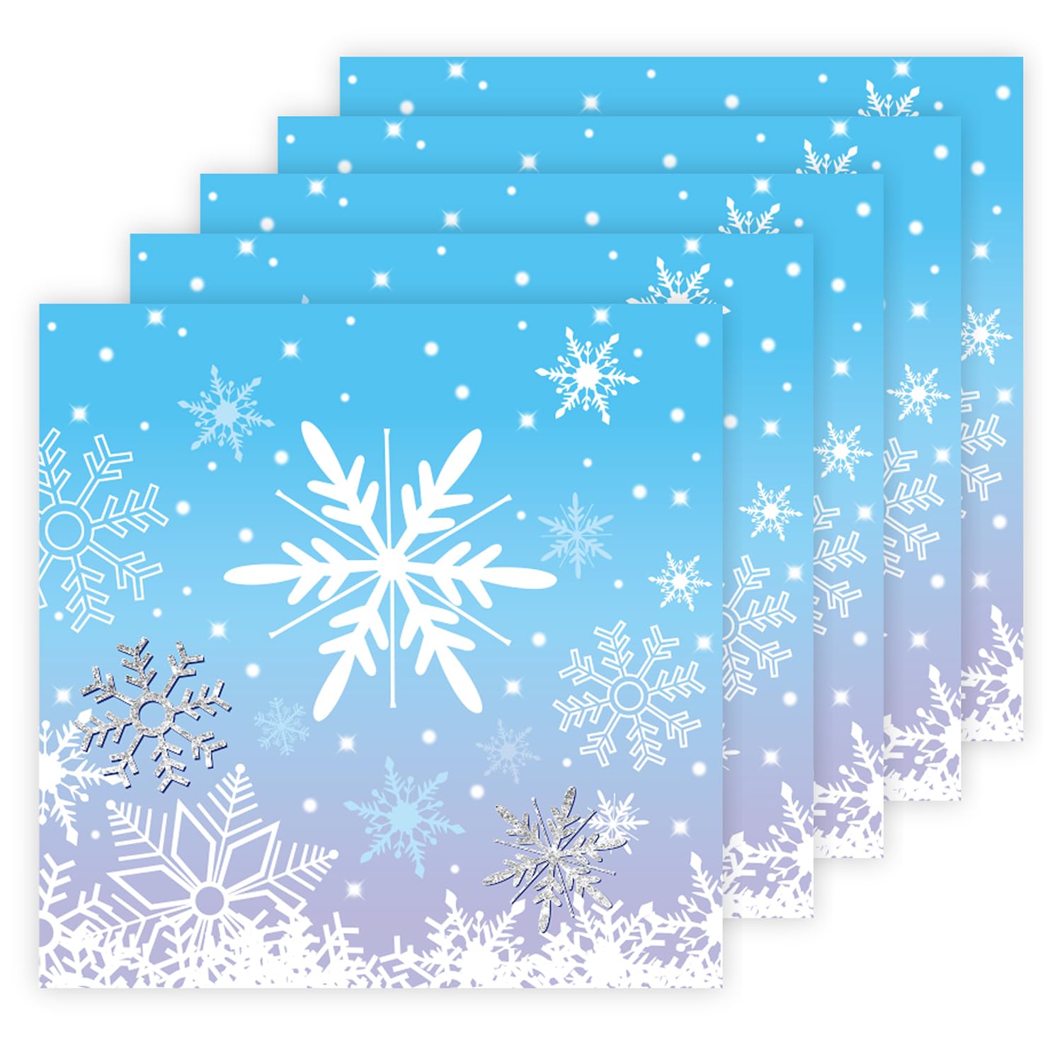 WIQEDOHA 48PCS Snowflake Napkins - 13x13in White & Blue Winter Party Paper Napkins