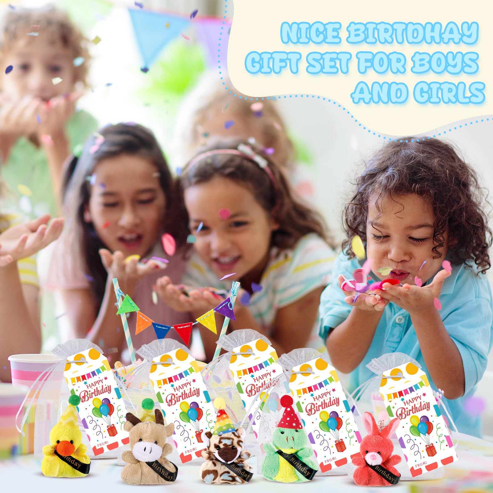 Wiwiqing 24-Set Birthday Mini Stuffed Animals – Plush Party Favors & Gift Bags