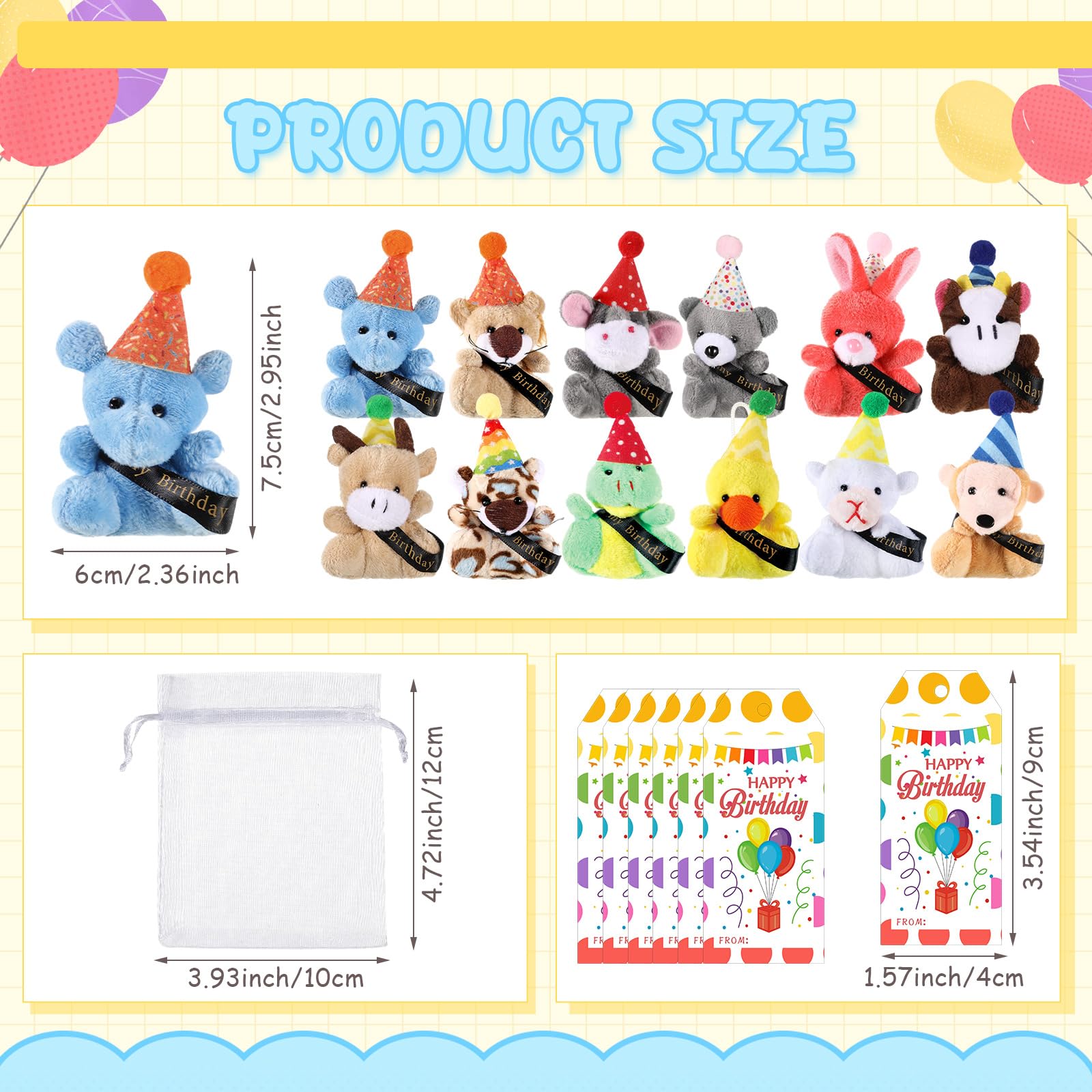 Wiwiqing 24-Set Birthday Mini Stuffed Animals – Plush Party Favors & Gift Bags