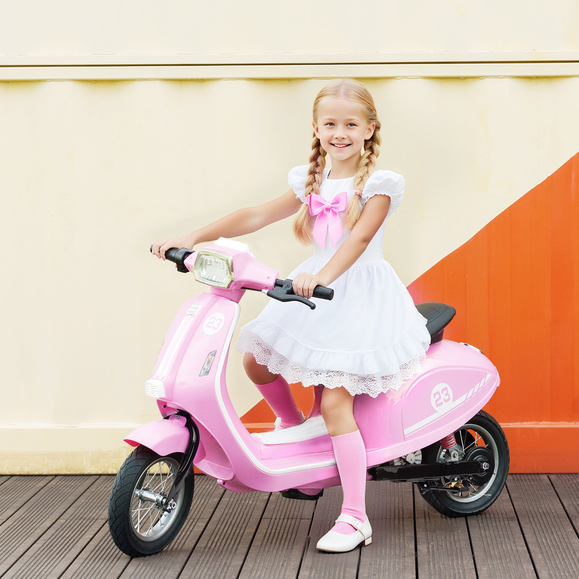 AIYAPLAY 24V Kids Electric Motorbike, Ride on Motorcycle with Manual Throttle, Brakes and LED Lights for Ages 8-12 Years, Pink