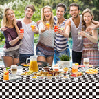 WNINK 2 Pack Black and White Checkered Tablecloth – Race Car Theme, 54x108 Inches, Disposable
