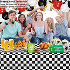 WNINK 2 Pack Black and White Checkered Tablecloth – Race Car Theme, 54x108 Inches, Disposable