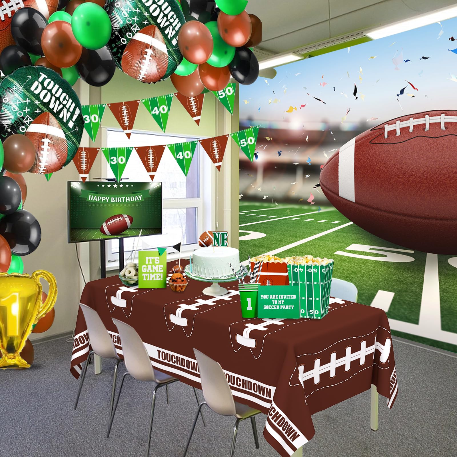 WNINK 2 Pack Football Tablecloth – Disposable 54x108 in Table Cover for Football Parties