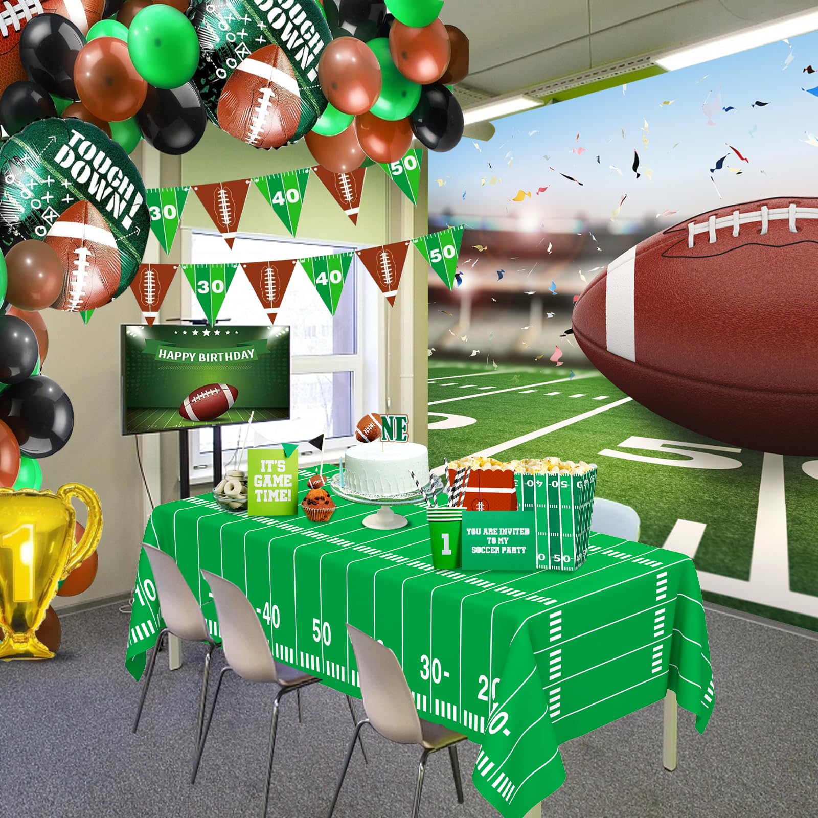 WNINK 2 Pack Football Tablecloth – Disposable 54x108 in Table Cover for Football Parties