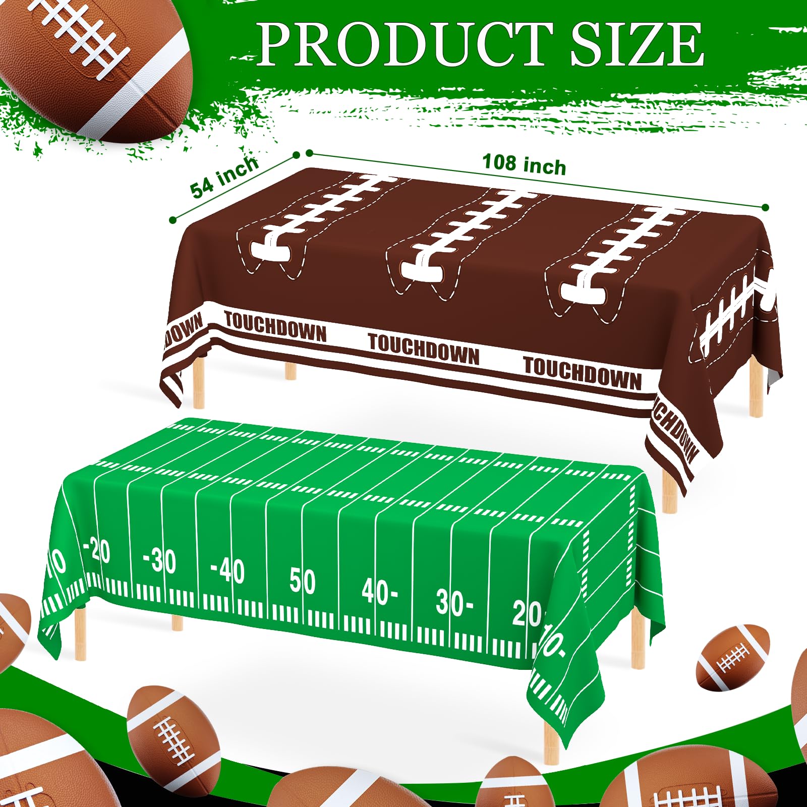 WNINK 2 Pack Football Tablecloth – Disposable 54x108 in Table Cover for Football Parties