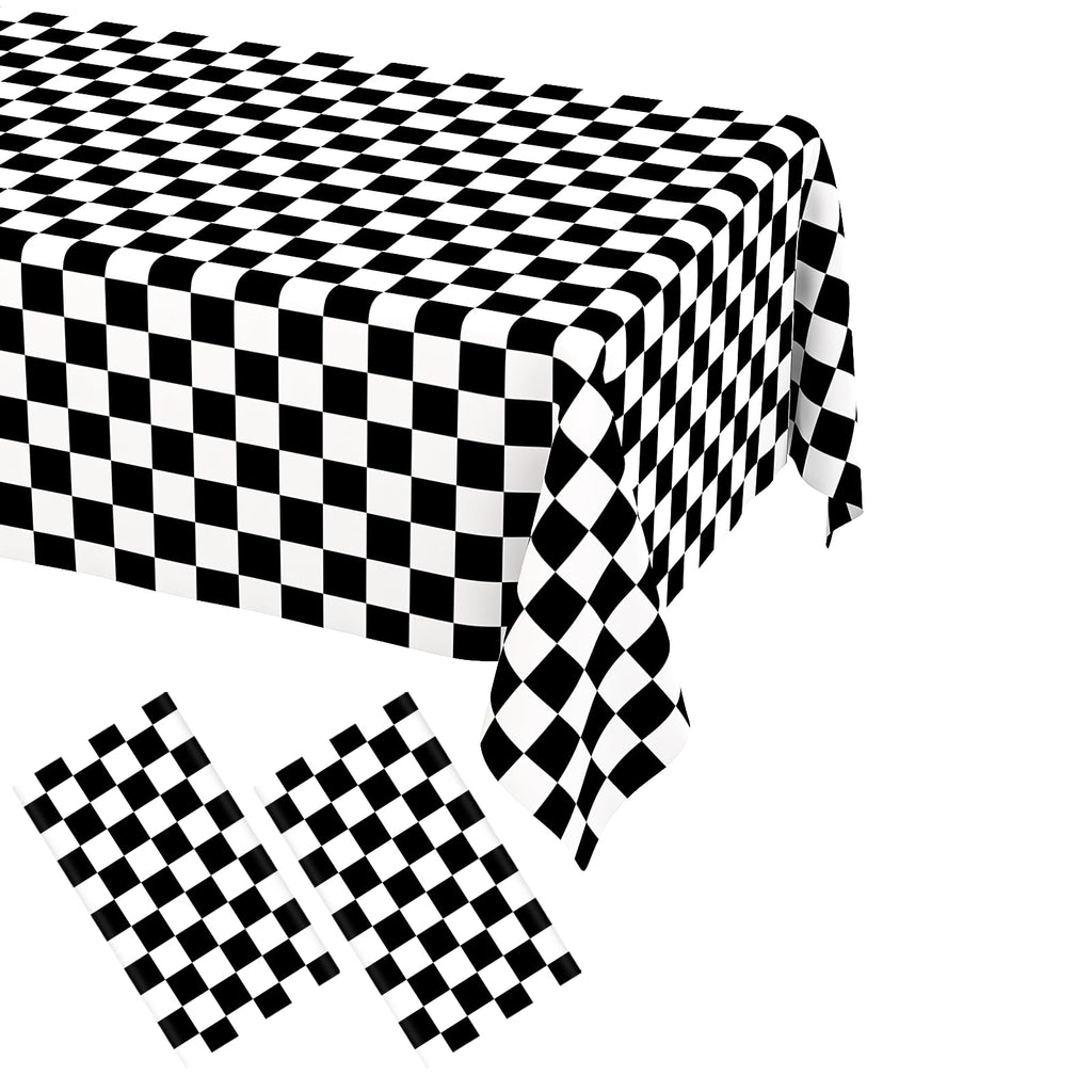 WNINK 2 Pack Black and White Checkered Tablecloth – Race Car Theme, 54x108 Inches, Disposable