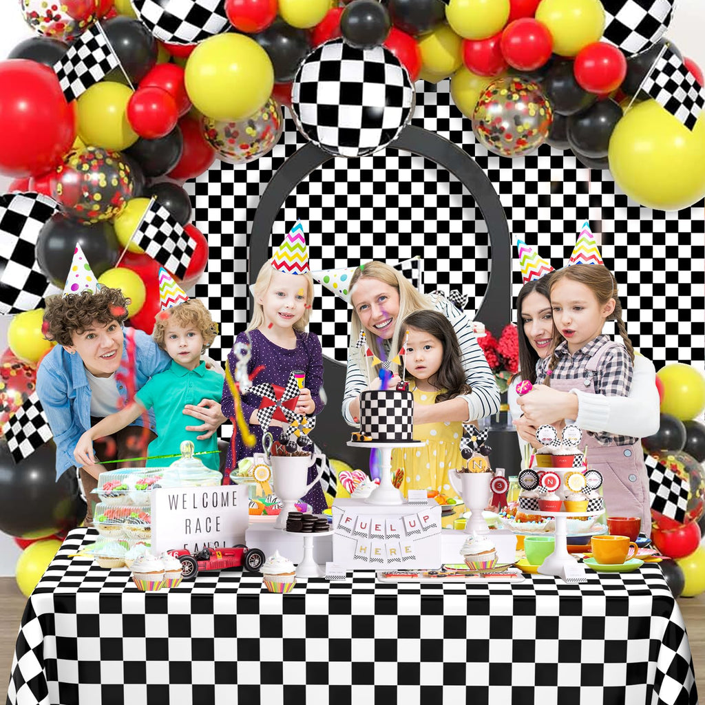 WNINK 2 Pack Black and White Checkered Tablecloth – Race Car Theme, 54x108 Inches, Disposable