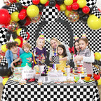 WNINK 2 Pack Black and White Checkered Tablecloth – Race Car Theme, 54x108 Inches, Disposable