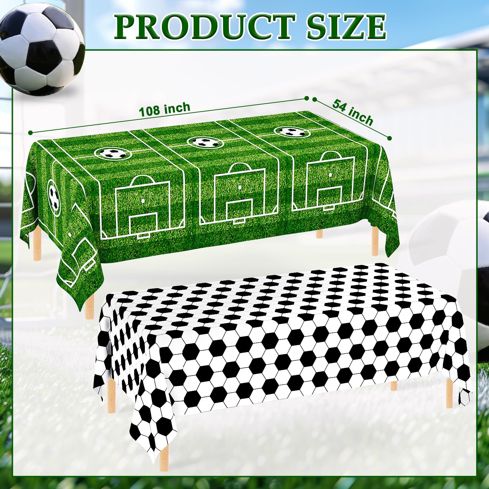 WNINK 2 Pack Plastic Tablecloth – Grass Pattern Soccer Party Cover 54x108 in