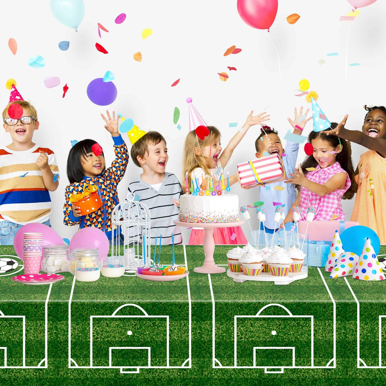 WNINK 2 Pack Plastic Tablecloth – Grass Pattern Soccer Party Cover 54x108 in